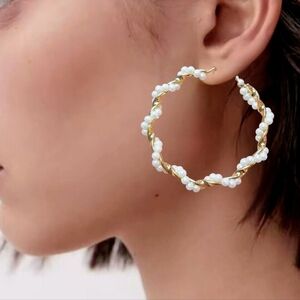 Big Gold Hoop Earrings W Wrapped Pearls